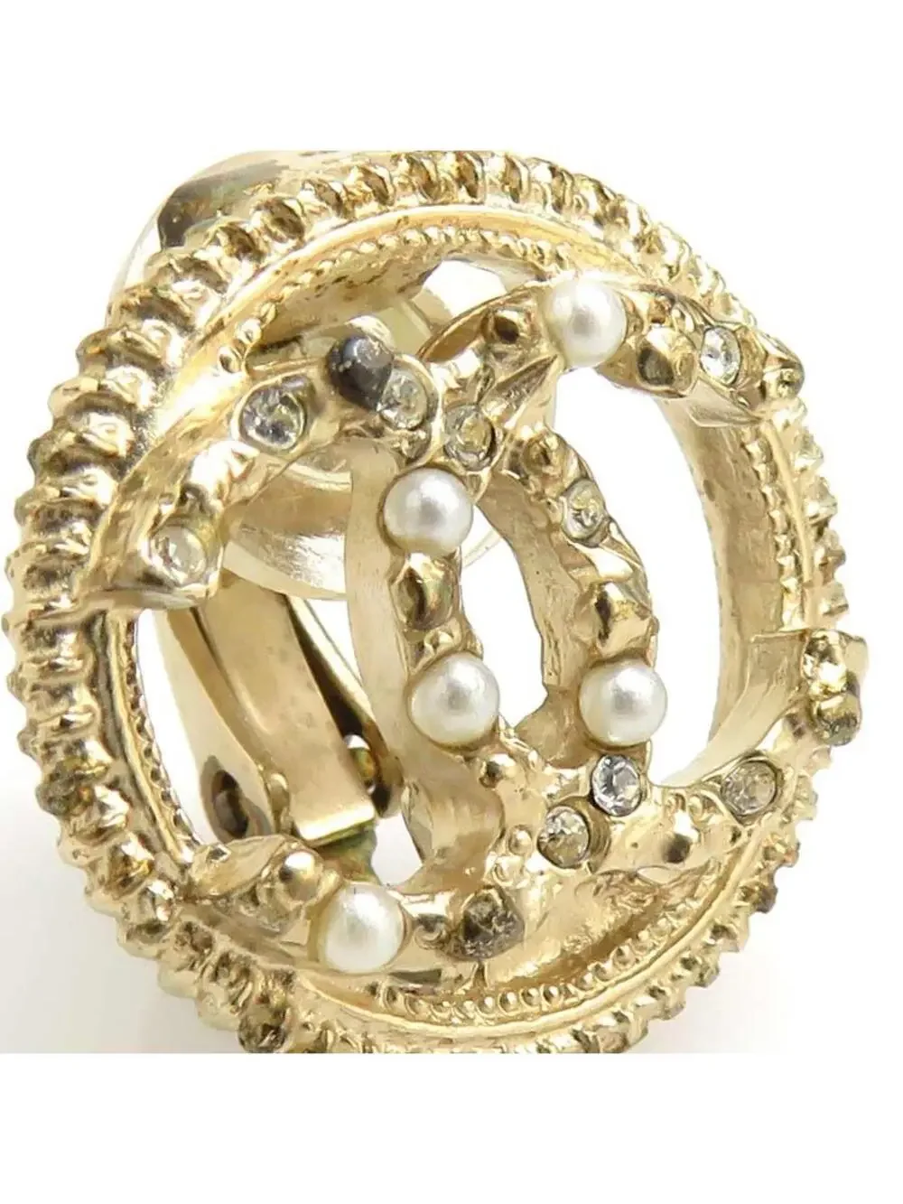 Auth Chanel Cc Logo Earrings Gold/White #302680C30B
